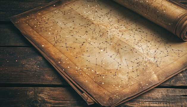 Antique star map with constellations on old paper