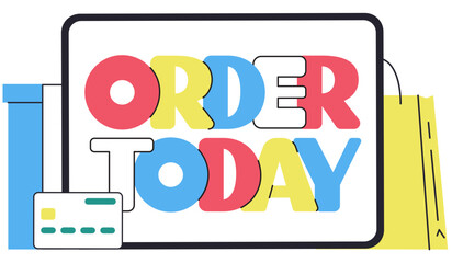 Lettering Order Today on screen with gift and bags text