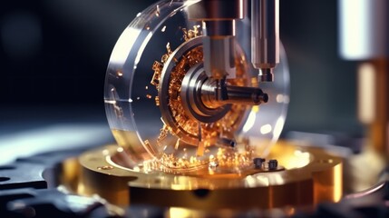 Precision Engineering: Close-up of a complex machine component during assembly