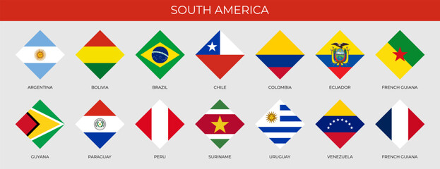 Obraz premium Set of round flags of South American countries in alphabetical order. Vector illustration
