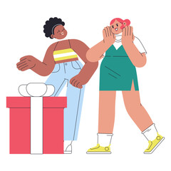 Woman surprising her friend with a gift