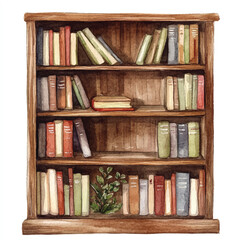 Bookcase watercolor clipart illustration  (12)
