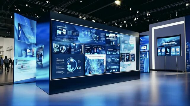 Interactive Digital Display in Tech Expo, 4K Ultra HD footage Perfect for Professional Projects, tech presentations, product showcases and professional digital content.