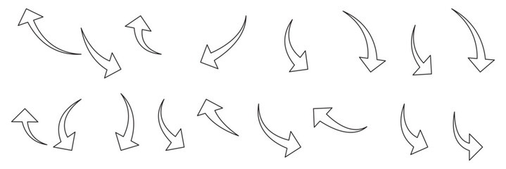 Black curved arrows icons set. Arrow sign in flat style. Wind movement image, process repeat symbol, rotation. Vector illustration