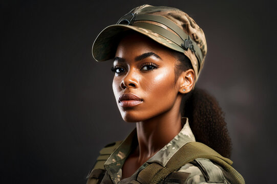 Junge dunkelh&auml;utige Frau in Uniform
