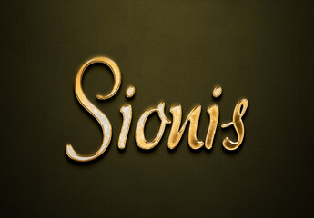 Old gold text effect of futuristic name Sionis with 3D glossy style Mockup.