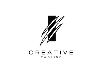 Initial Letter I and Claw, Scratch Logo Design Template - Vector