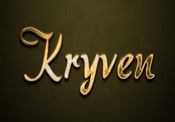 Old gold text effect of futuristic name Kryven with 3D glossy style Mockup.