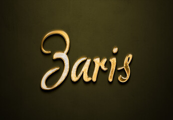 Old gold text effect of futuristic name Zaris with 3D glossy style Mockup.