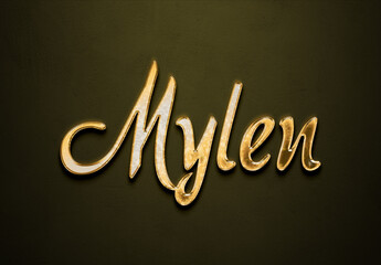 Old gold text effect of futuristic name Mylen with 3D glossy style Mockup.