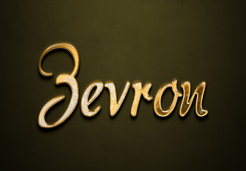 Old gold text effect of futuristic name Zevron with 3D glossy style Mockup.