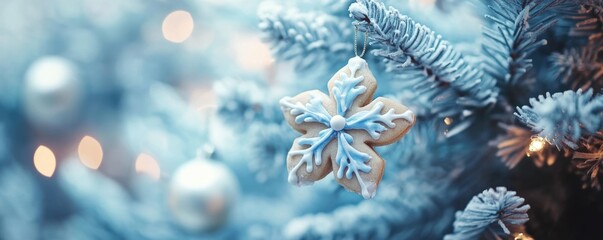 Christmas cookies hanging on Christmas tree. kids Christmas craft. ai generated