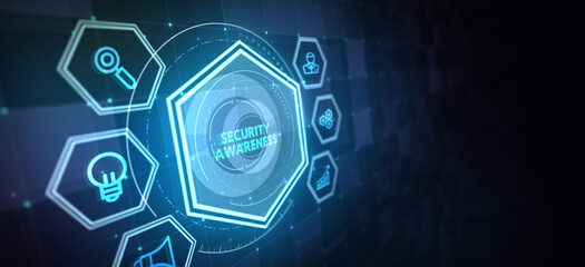 Inscription Security Awareness. Information Security Skills Management Service. 3d illustration