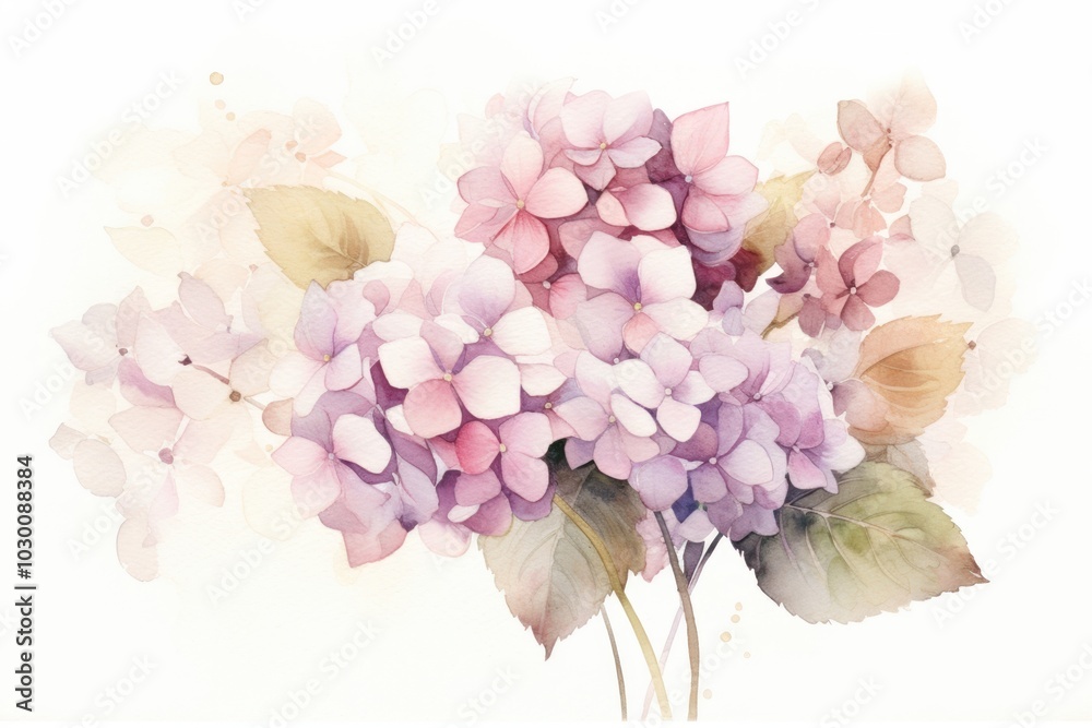 Poster Hydrangea flowers watercolor background painting purple petal.