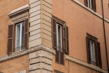 View of the facade of an old house in Rome, Italy