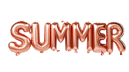 Realistic balloon letters summer made of rose gold color On the White background....