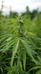 Obraz premium Close Up of Hemp Plant Bud Growing in Field