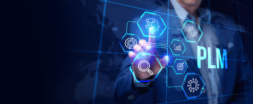 PLM Product lifecycle management system technology concept. Technology, Internet and network concept.