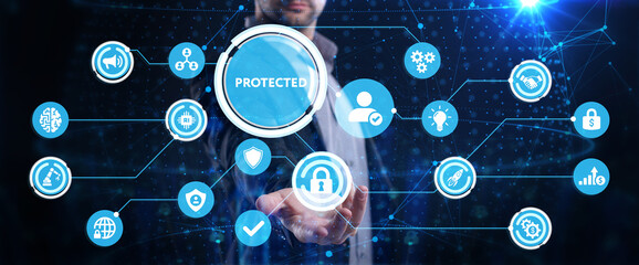 Cyber security data protection business technology privacy concept.  Protected.