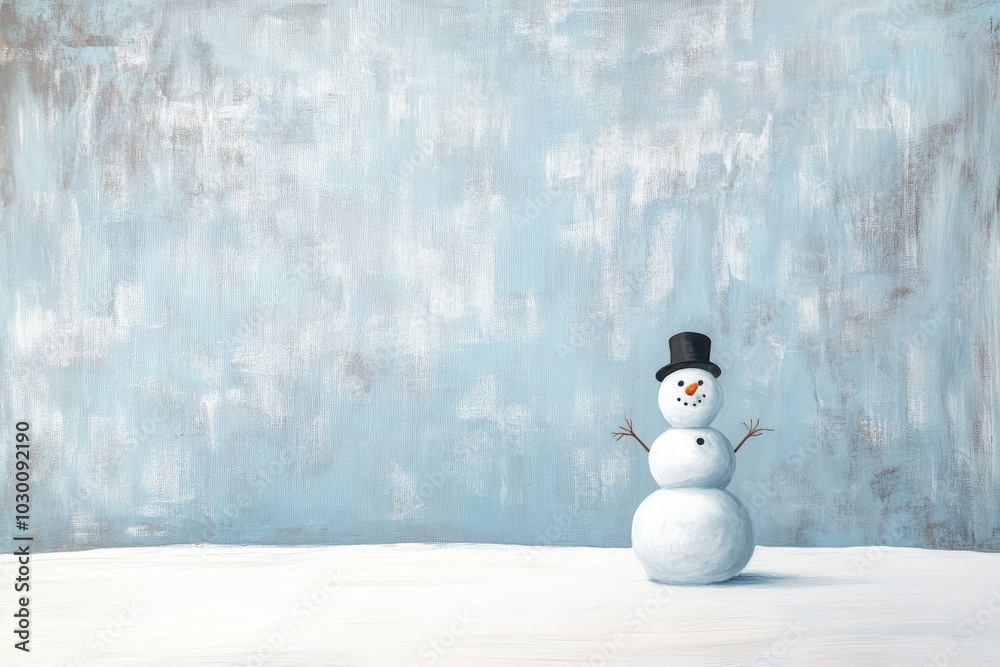 Sticker A Simple Snowman Standing on a White Surface Against a Light Blue Background