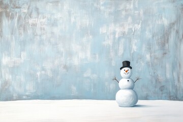 A Simple Snowman Standing on a White Surface Against a Light Blue Background