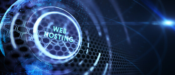 Web Hosting. The activity of providing storage space and access for websites. Business, modern technology, internet and networking concept. 3d illustration