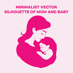 Minimalist vector silhouette of mom and baby. Parent and baby child.