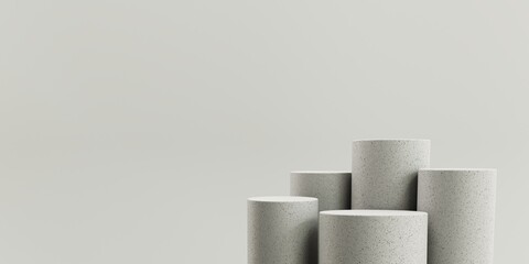 Premium podium, stand, showcase on pastel, light background with copy space. Mock up for the exhibitions, presentation of products, shoes - 3D, render. Composition of geometric object, cylinder.