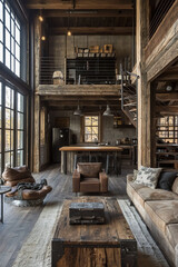 Chic open-concept rustic living space.