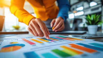 Analyzing Business Data with Infographics and Charts on Office Desk