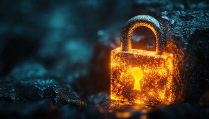 A glowing padlock, a symbol security and protection against digital threats, ideal for concepts safety in technology.