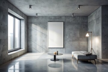 Minimalist Concrete Room with Blank Poster Mockup for Design, Interior, Decor, Modern Aesthetic, Simple Background, Advertising Space, Stylish Presentation, Art Display, Clean Lines