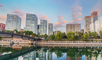 Obraz premium Modern urban architecture and moat scenery in Beijing, the capital of China
