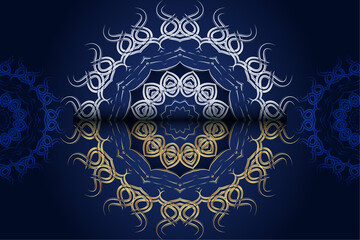 Colorful Symmetrical Mandala with Intricate Yellow Blue and Gold Concentric Circle Patterns