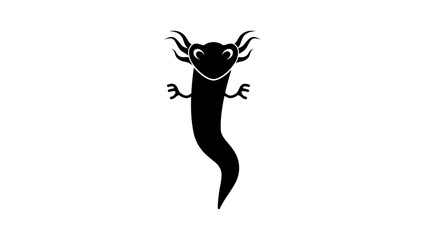 Cute Axolotl Mascot, black isolated silhouette
