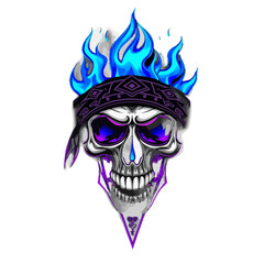 Flaming Skull with Bandana and Glowing Eyes