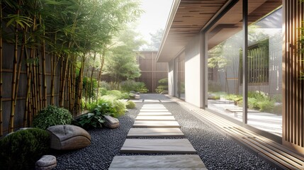 Fototapeta premium Bamboo: A rapidly growing grass, bamboo is strong and flexible, utilized in furniture, flooring, and kitchen utensils. It decomposes in soil, enriching it naturally. 