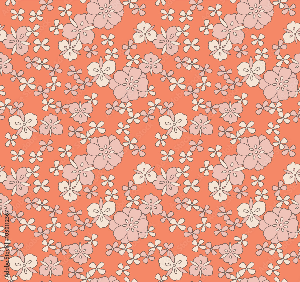 Wall mural Japanese Pretty Flower Line Fall Vector Seamless Pattern