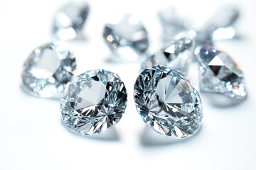 Sparkling diamonds on white background