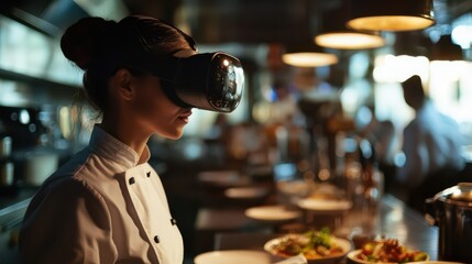 Chef Utilizing Virtual Reality Technology in a Modern Kitchen Setup