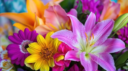 Obraz premium Close-Up of a Colorful Bouquet of Fresh Flowers