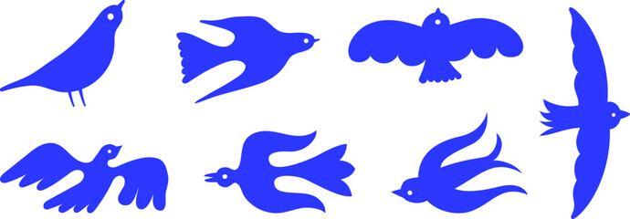 Vector illustration in simple hand drawn and linocut style - natural print, poster or logo design template - spring illustration - birds 