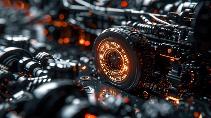 Fototapeta premium Automotive Digital Twin: A virtual copy of a vehicle that enables manufacturers to track performance, diagnose faults, and optimize maintenance schedules for improved lifecycle management. 