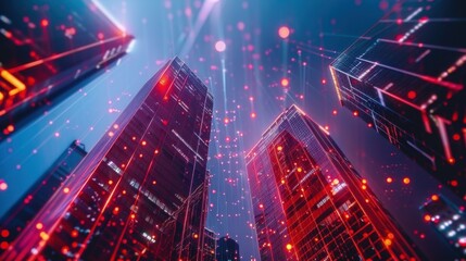 Obraz premium Building Digital Twin: This virtual model provides insights into a building's energy usage, occupancy, and environmental conditions, facilitating better maintenance and efficiency. 