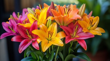 Fototapeta premium Vibrant Bouquet of Multicolored Lilies