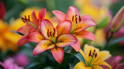 Fototapeta premium Vibrant Lily Blooms in Garden
