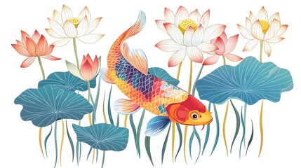 Naklejka premium Koi Fish Lotus Pond
