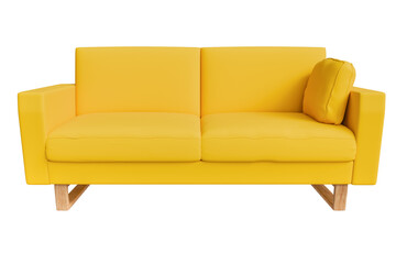 yellow sofa, fabric or leather texture 3D illustration rendering set Simulation of a sofa in front view modern furniture interior design