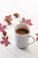 Cup of hot chocolate in white cereamic cup