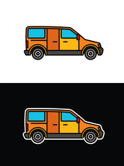 Passenger car on white and black background. Original vector illustration in vintage style.